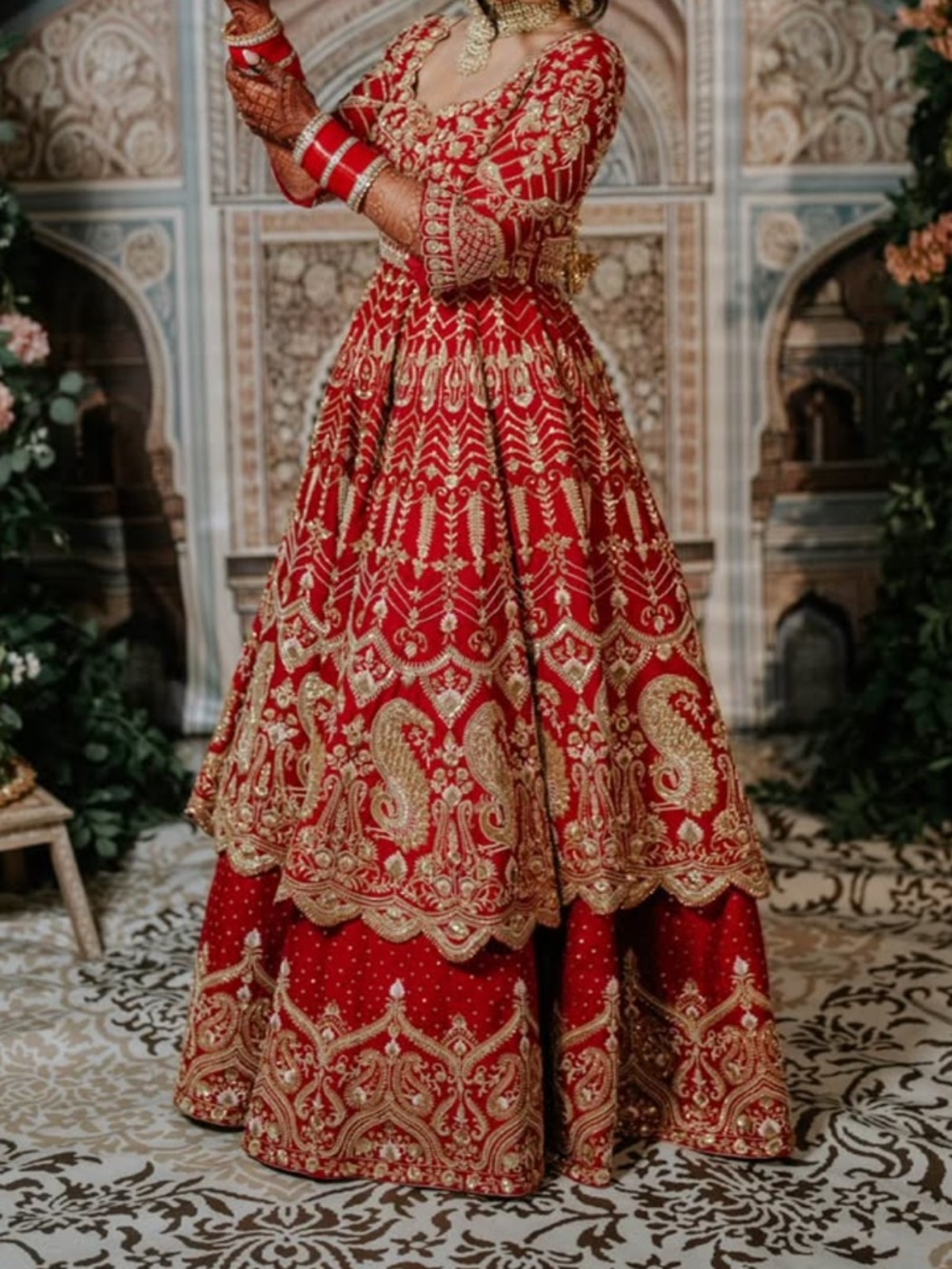 PITAMBRA Red & Gold Bridal Lehenga